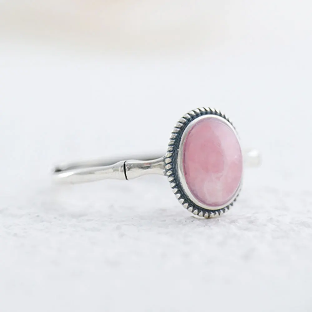 

Vintage 925 Sterling Silver Ring with Natural Rhodochrosite, Retro Bezel Setting Minimalist Elegant Gemstone Jewelry for Women
