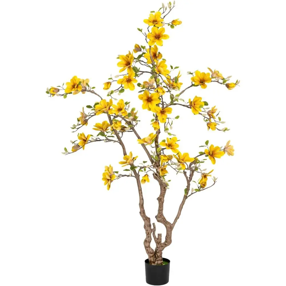 

Искусственное дерево магнолии 6,8 м - с 57 желтыми искусственными цветами - Высокие искусственные растения для дома, большое искусственное растение в горшке, идеальное для интерьера