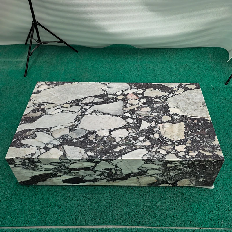 Luxury Natural Stone Furniture Low Plinth Marble Living Room Side Table Calacatta Viola Coffee Table