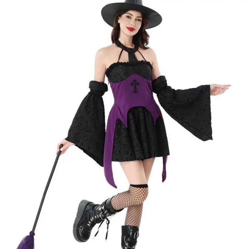 

Костюм волшебной ведьмы на Хэллоуин k Готический крест Dr Performance orm С юбкой Dr for Festival Performance And ow