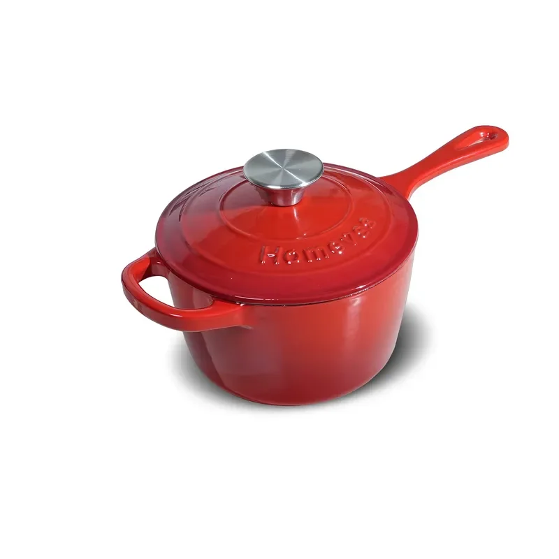1.75QT Red Enamel Cast Iron Dutch Oven Round Cooking Pot with Lid Non Stick Saucepan for Baking Stew Soup Kitchen Cookware