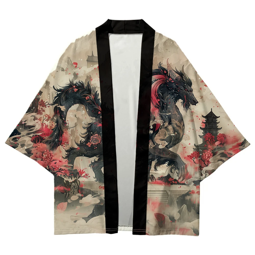 2024 New Traditional Japanese Men's Kimono Chinese Kirin Graphic Classic Women's Cardigan Street Harajuku Style Unisex Haori