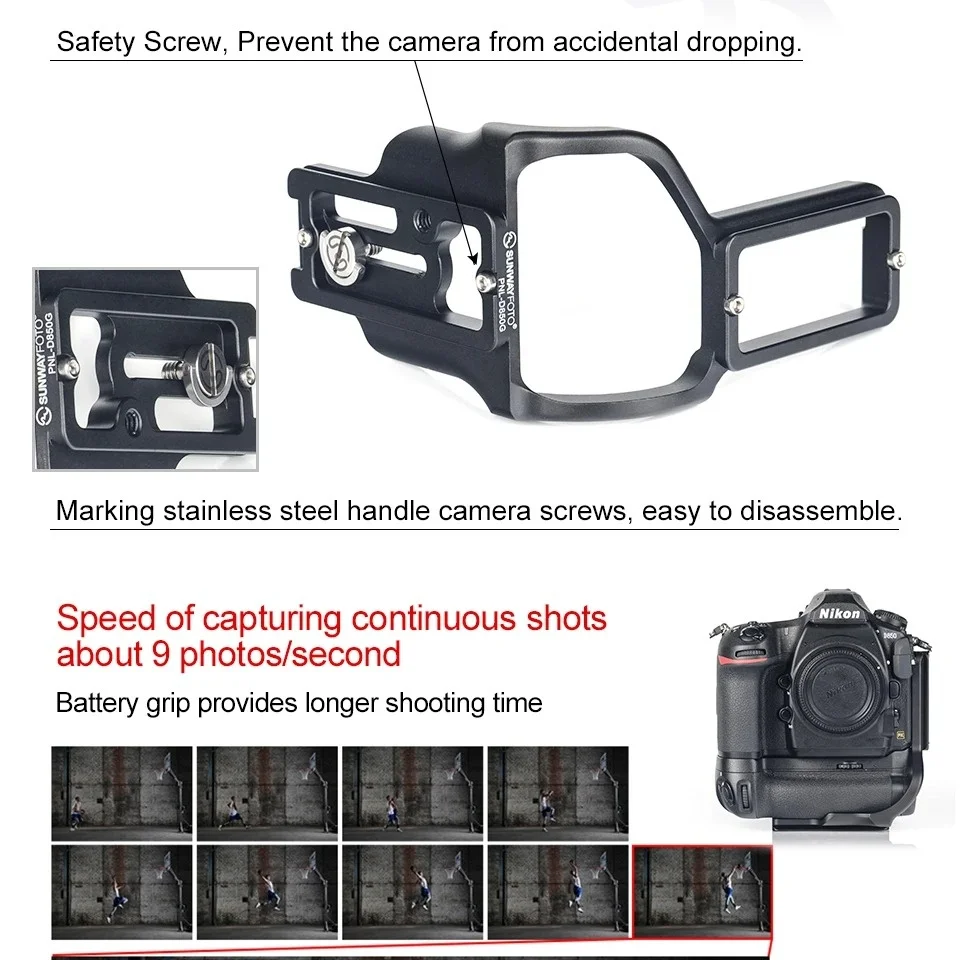SUNWAYFOTO Dedicated L-bracket,For Nikon D850 camera with Battery Grip Tripod Quick Release Plate-PNL-D850G