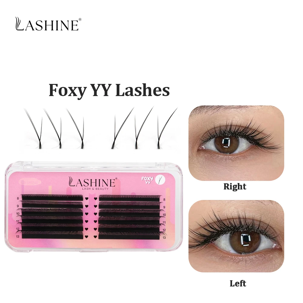 Lashine 3 Case Fox YY Wimpern-Cilia, brasilianisches Volumen, weich, 0,07 mm, fliegende YY-Wimpern links und rechts, YY Fox-Wimpernverlängerung