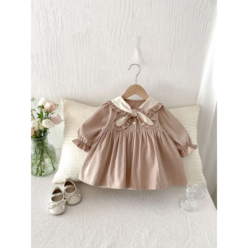 Custom-made girls' spring dress, forest-style fashionable dress, little girl's college-style collared long-sleeve princess dress