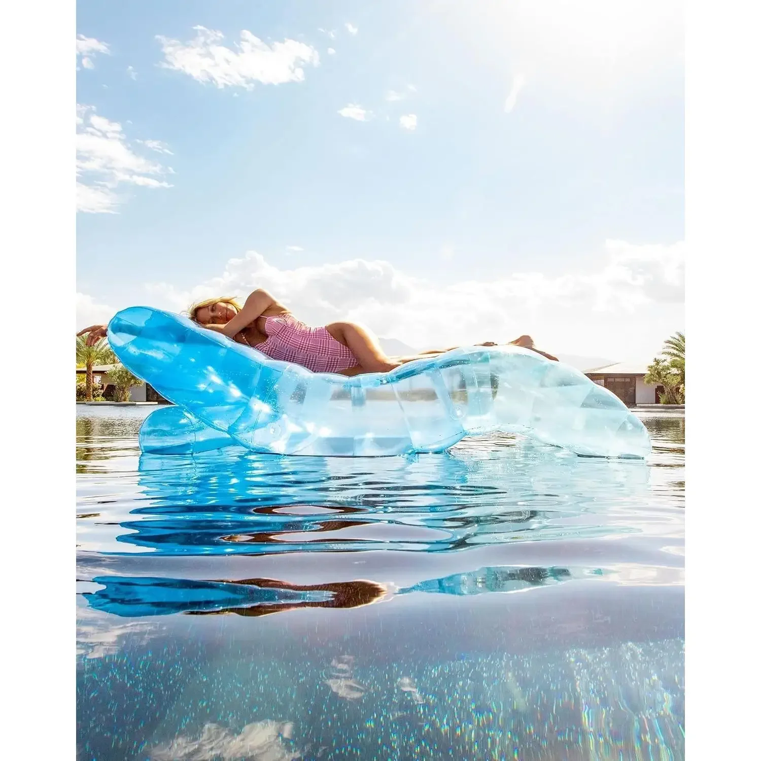 Riesige aufblasbare, luxuriöse dreifarbige blaue Chaiselongue, Stuhl-Pool-Schwimmer für Erwachsene, perfekt für eine Sommer-Poolparty, Bündel