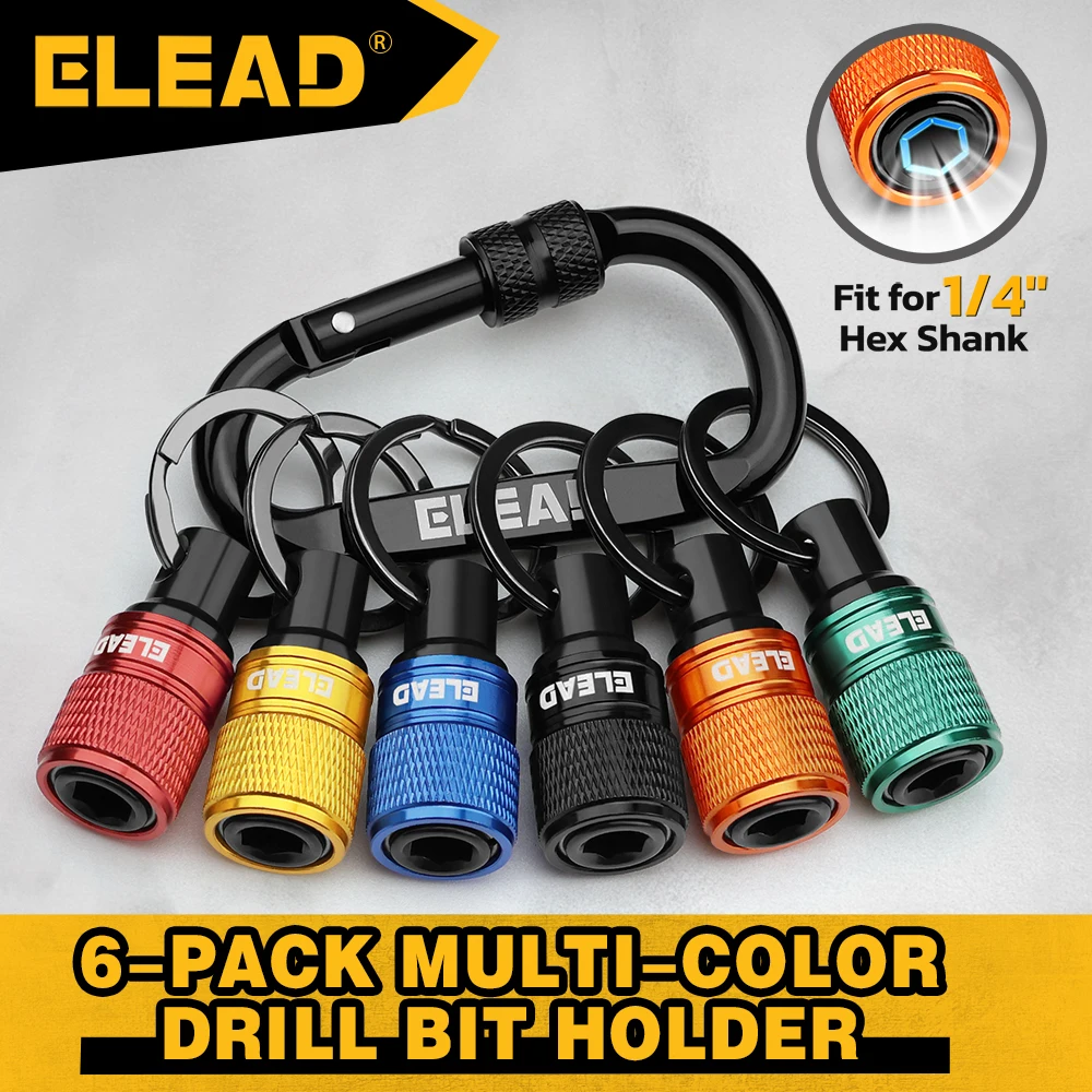 ELEAD Lot de 6 embouts hexagonaux de 1/4 po pour tournevis, adaptateur porte-clés, rallonge, remplacement rapide, portable