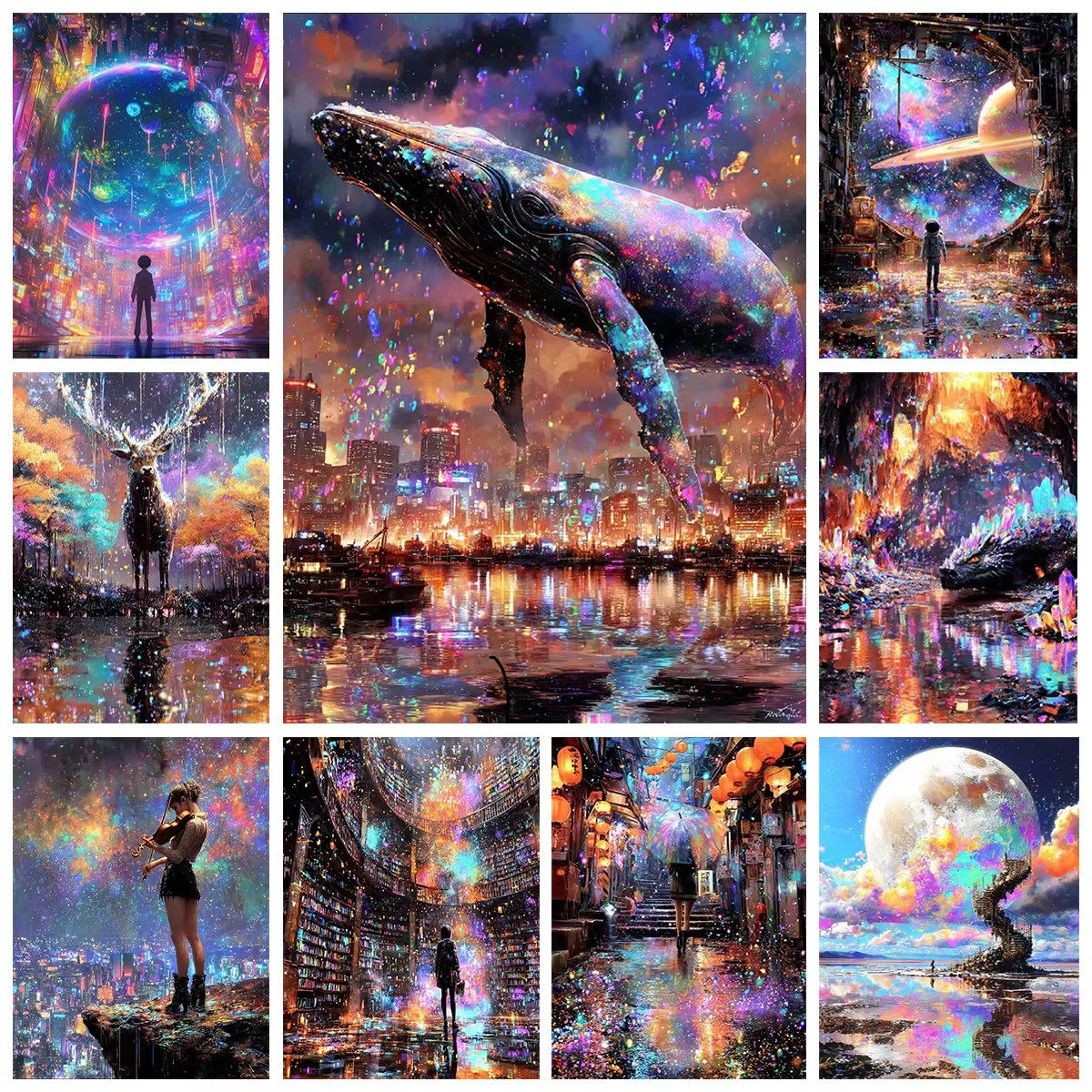 Stardust Fantasy Oil Painting By Numbers: Celestial Night Sky Art, Hand-painted Canvas, Home Decor Collection