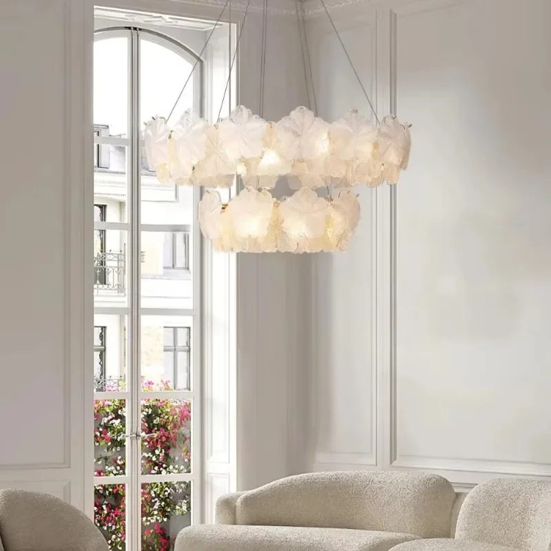 Switch control frosted crystal bridal flower chandelier, three colors (warm/cool/day), ideal for grand foyer or ballroom