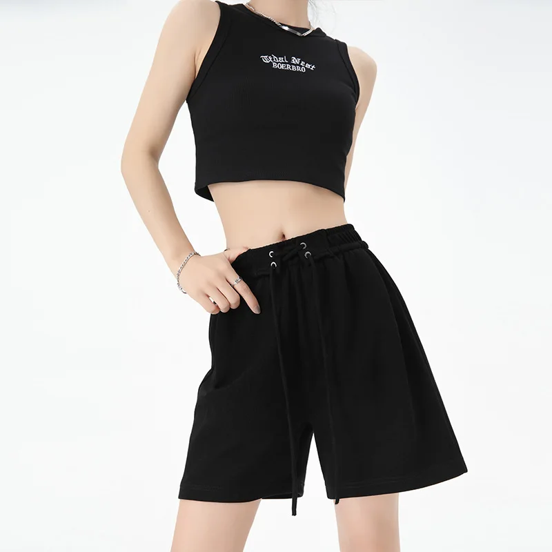 Women Clothing Sports Shorts 2024 Summer Thin High Waist Casual Loose Wide Leg Pants American Style Solid Color Casual Shorts