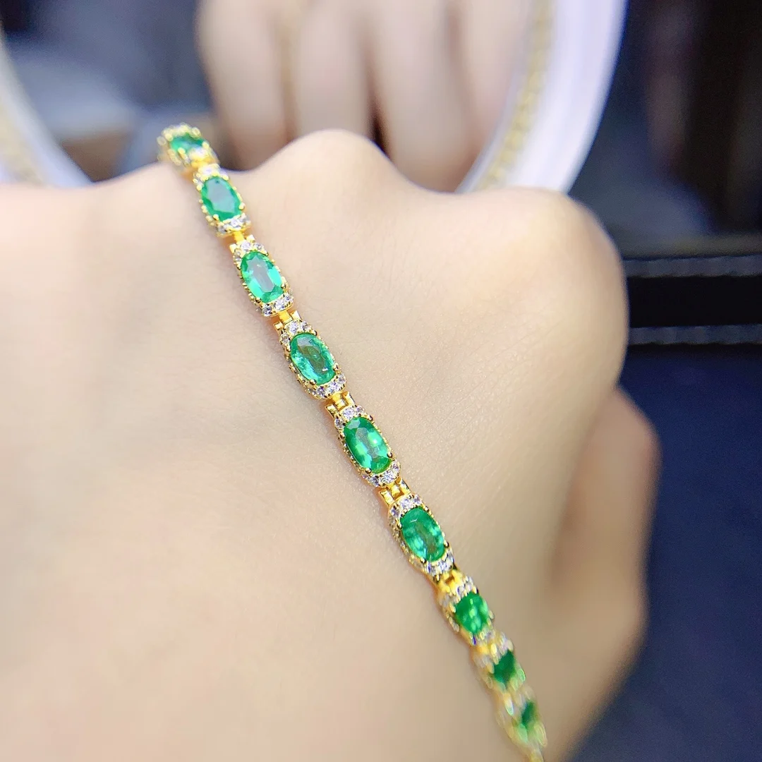 

Natural Gem Ladies 925 Silver Emerald bracelet Luxury Ladies Jewelry Ladies free delivery Christmas Ladies bracelet boutique