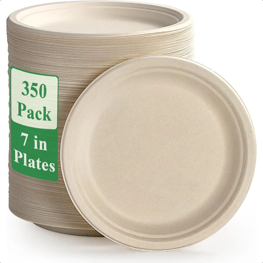 

350 Pack Paper Plates 7 inch 100 Compostable HeavyDuty Paper Plates Bagasse Natural Biodegradable EcoFriendly Sugarcane