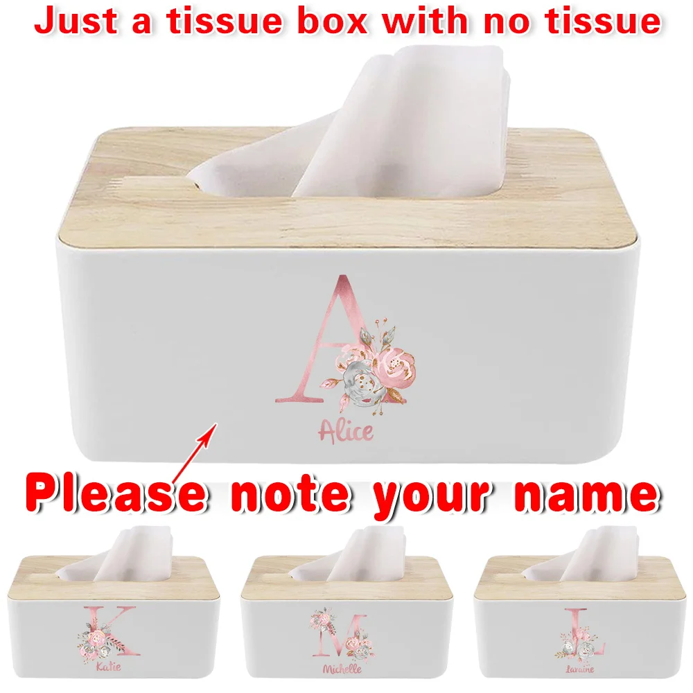 

Customized Name Tissue Box Holder With Wood Cover Durable Tabletop Napkin Organizer For Home Office Easy To Clean Personalized