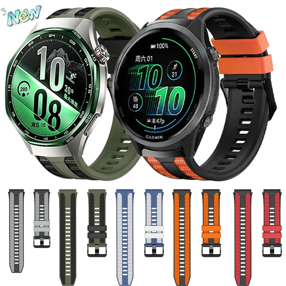 22mm Two-color Silicone Strap for Huawei Watch 5 GT7/6/5/4 GT7 Pro 46mm Official Soft Replace Bracelet Garmin Foerunner 570 47mm