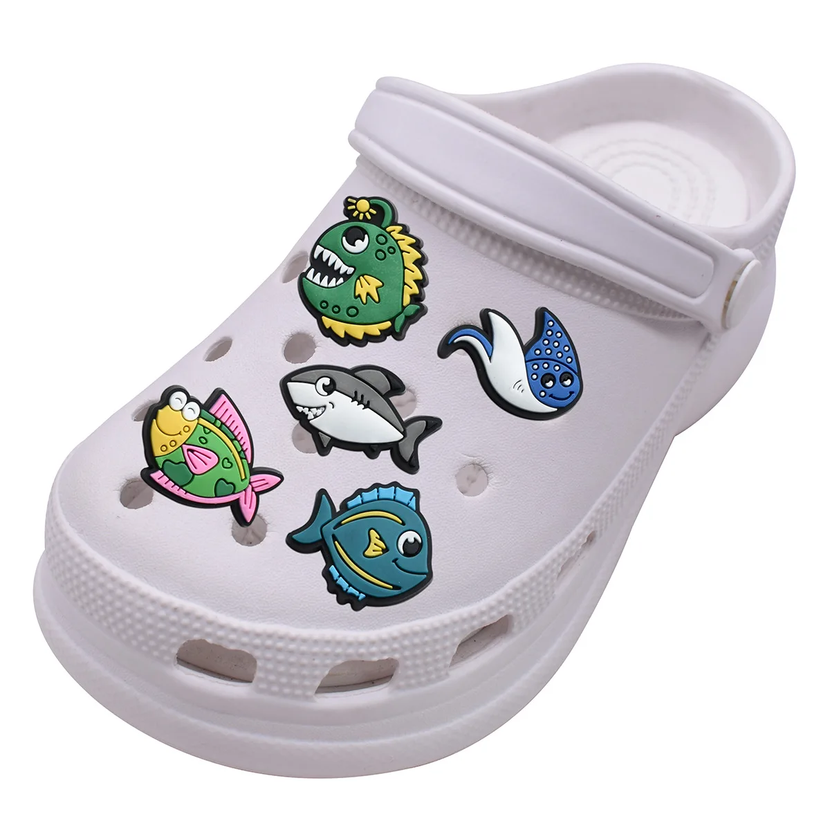 1-8pcs Cartoon Fishes Octopus Series PVC Shoe Charms Accessories Clogs Sandals Shoe Decoration Buckles Beach Bag Pins Kids Gifts