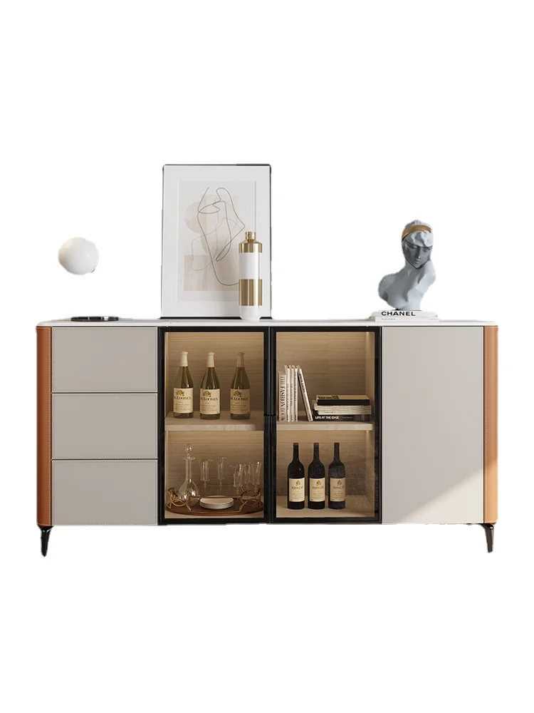 

Minimalist sideboard modern solid wood, simple porch cabinet, light luxury saddle leather dining room sideboard, slate wine cabi