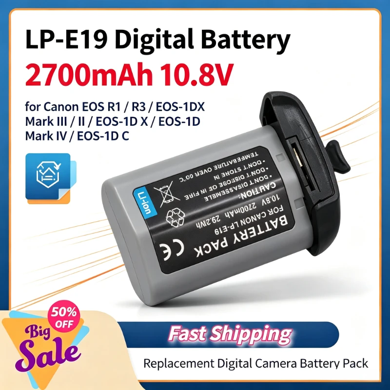 New 2700mAh 10.8V LP-E19 Replacement Digital Battery for Canon EOS R1 R3 EOS-1DX Mark III II EOS-1D X EOS-1D Mark IV EOS-1D C