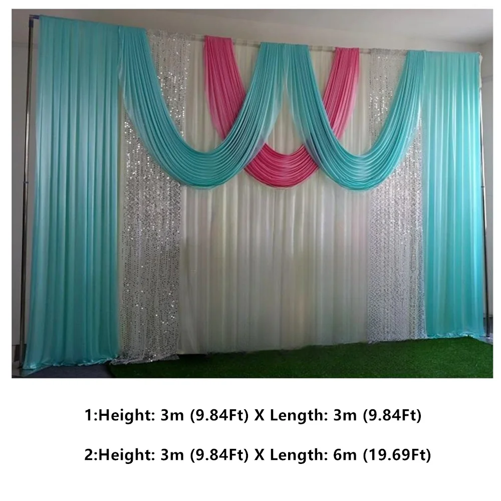 

3mx6m Wedding Backdrop Swag Party Curtain Celebration Stage Performance Background Drape With Beads Sequins Colors Abailable