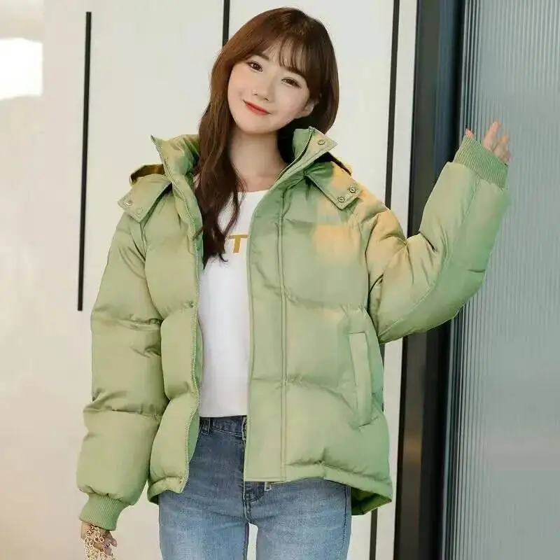 

Women's Clothing 2025 Autumn And Winter New Item Stand Collar Loose Solid Color Hooded Cotton Jacket Short Coat