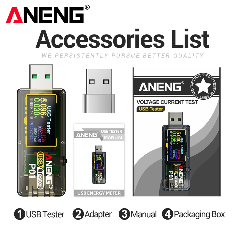 

USB-тестер ANENG P01: Многофункциональный цифровой измеритель напряжения 4-30В, детектор быстрой зарядки, вольтметр, амперметр, тестер емкости зарядного устройства