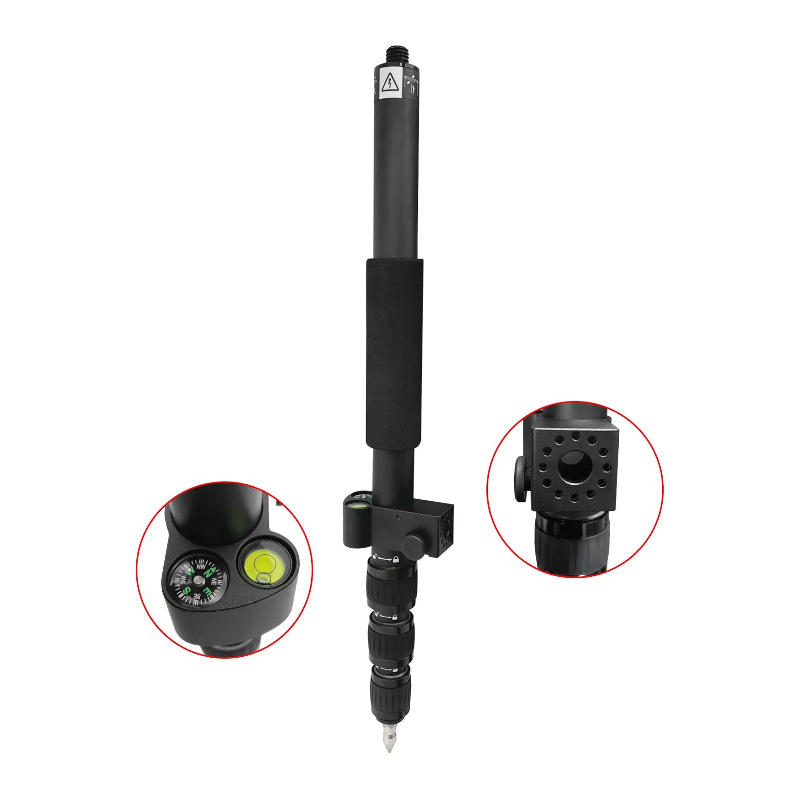 150CM TELESCOPIC PORTABLE GNSS GPS SURVEYING CENTERING POLE WITH CLAMP WITH COMPASS LEVEL BUBBL