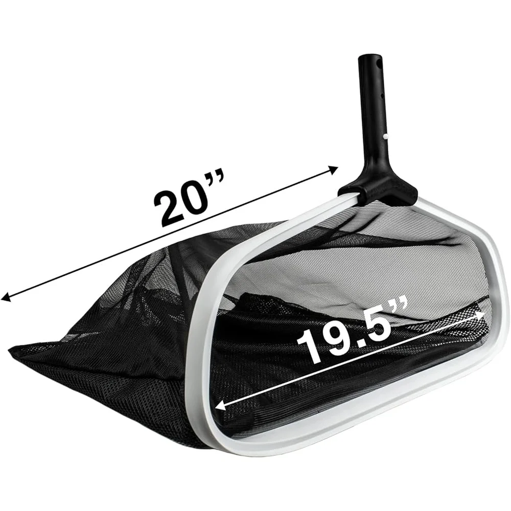 Heavy Duty Pool Leaf Rake with Double Mesh Net Commercial Grade Aluminum Frame Unbreakable Handle Bracket Easy Assembly Inground