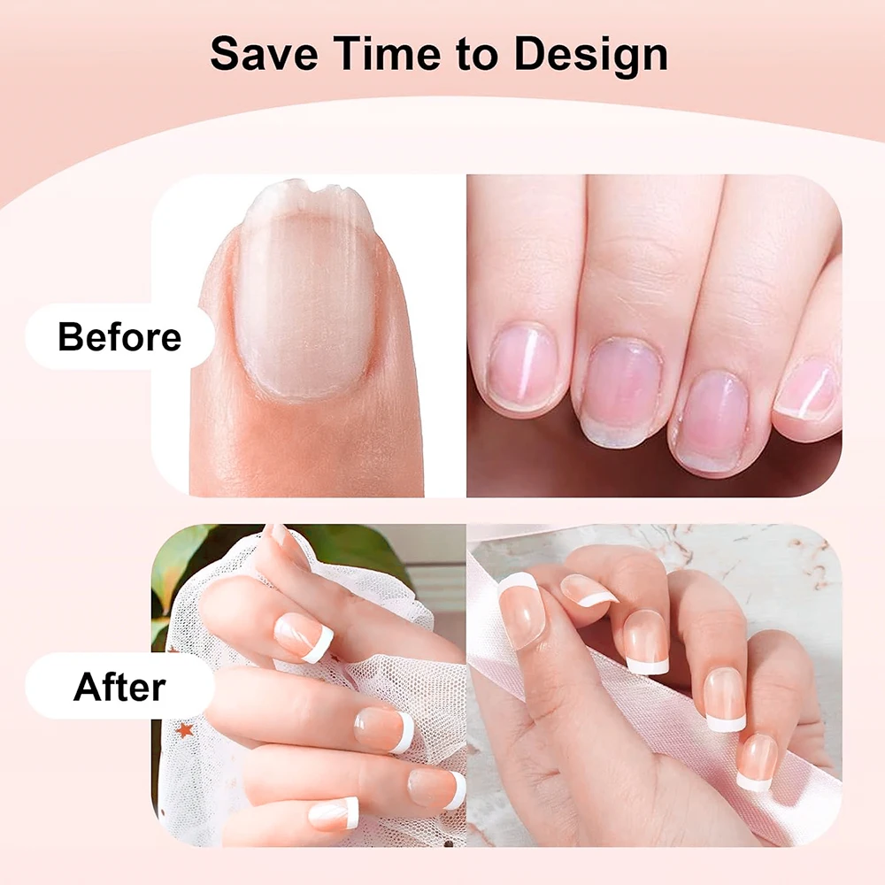 120-teiliges Nägel-Set mit französischer Spitze, glänzend, hautfarben und weiß, kurze quadratische künstliche Acrylnägel, vollständige Abdeckung, aufhellende Fingernägel-Tipps