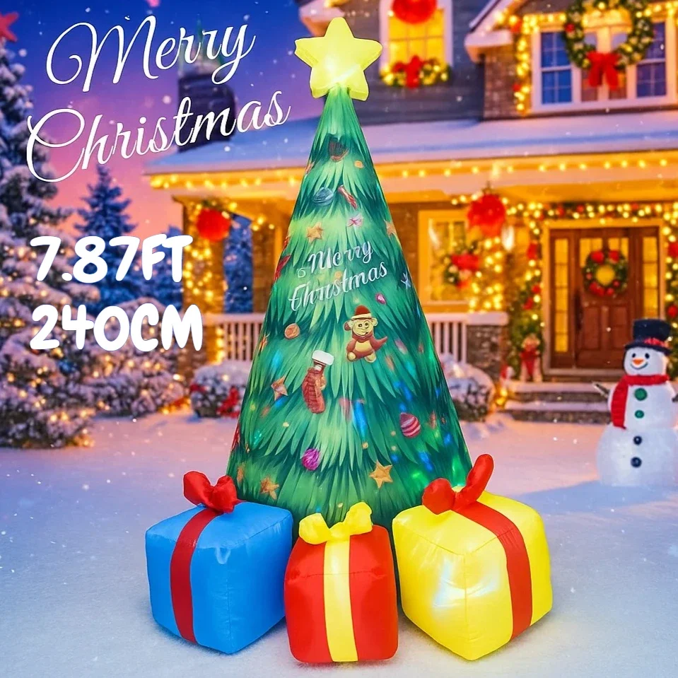 Scatole regalo per albero di Natale giocattolo gonfiabile da 7,87 piedi con luci a LED Decorazioni natalizie Ornamenti Regali Decorazioni da giardino
