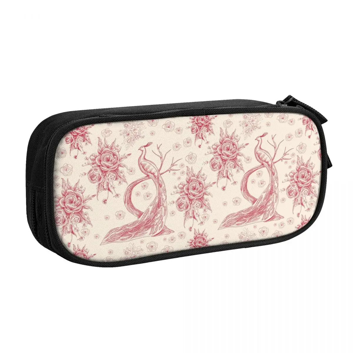 Toile De Jouy Rose Pencil Cases for Boys Gilrs Large Storage French Motif Flora Pen Bag Box School Accessories