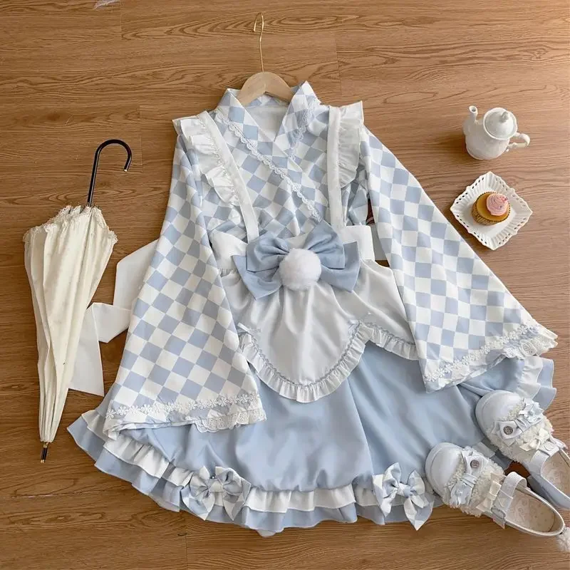 Kawaii süßes Lolita gelbes Dienstmädchenkleid japanisches süßes Frauenkleid Rollenspiel Kostüm Halloween Party Cosplay Anime Kawaii Kleidung