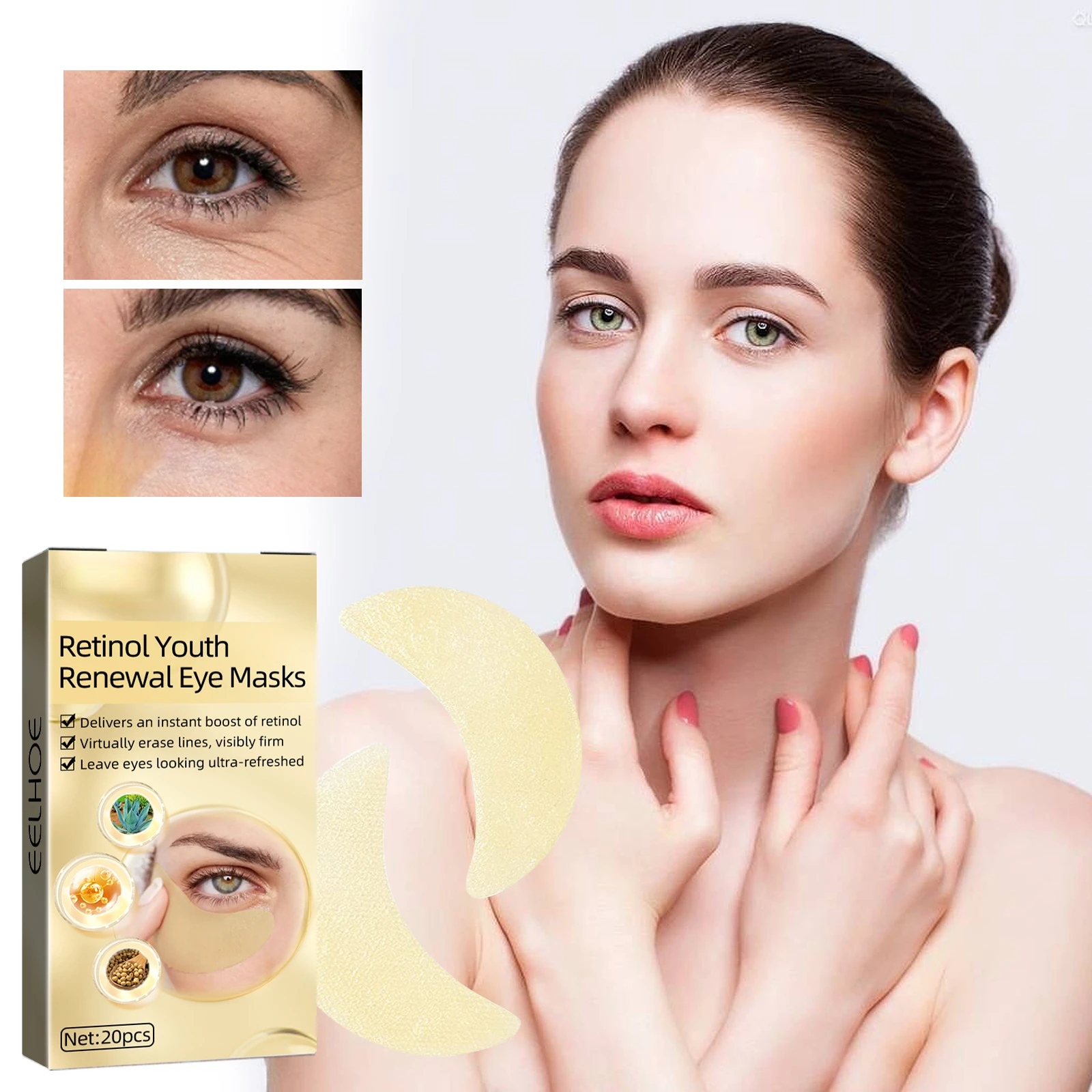 Retinol Eye Mask Reduces Dark Circles Ageless Anti-Puffiness Lifting Firming Bags Eye Dilute Fine Lines Serum Cream 20pcs