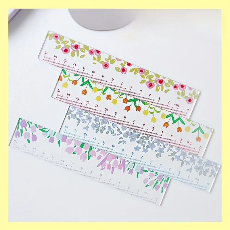 Colorful Floral Plastic Ruler - Perfect for Office & School Supplies, Stationery Gift Packaging