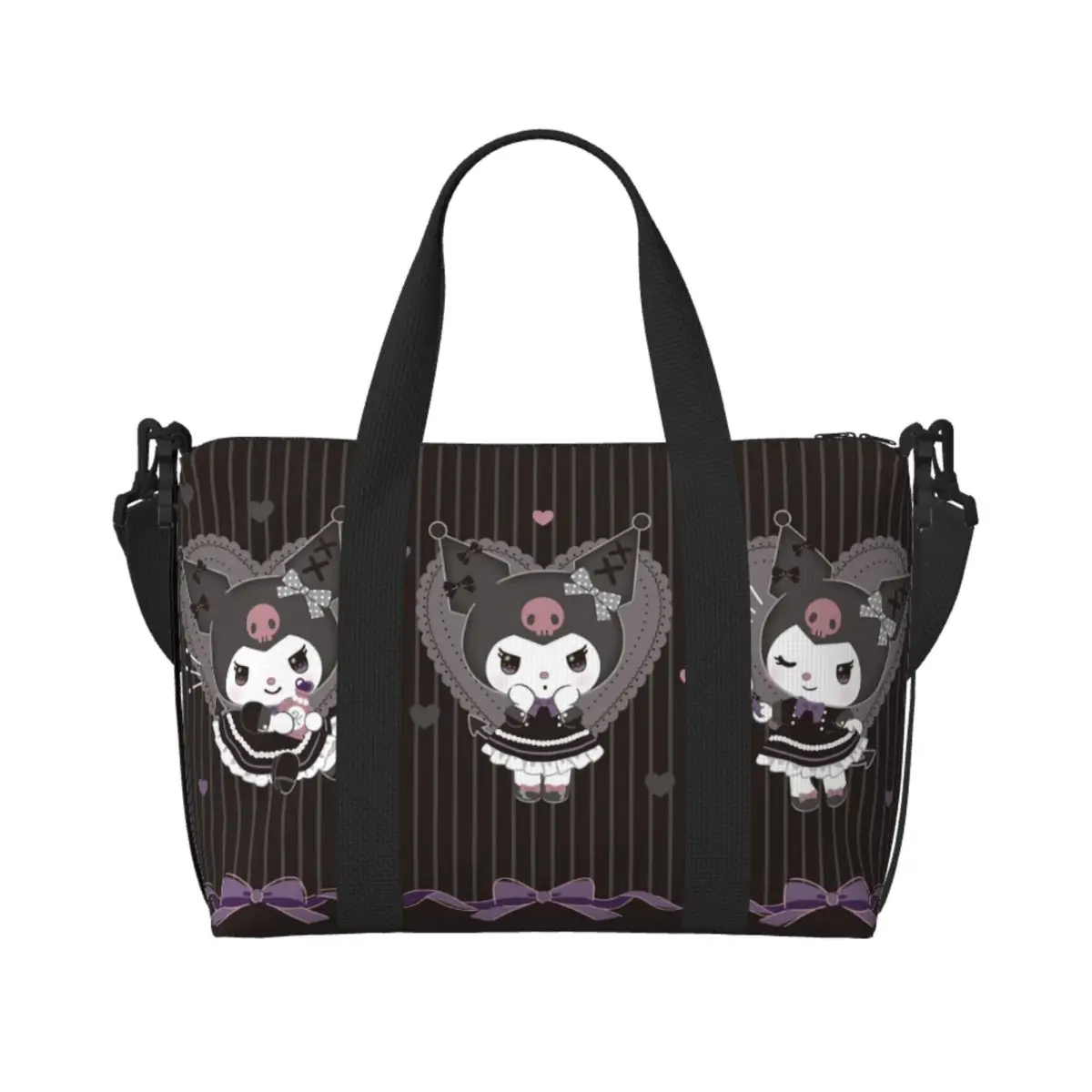 مخصص الكرتون Kuromi الجمجمة حمل حقيبة المرأة سعة كبيرة لطيف أرنب أنيمي شاطئ رياضة حقائب السفر