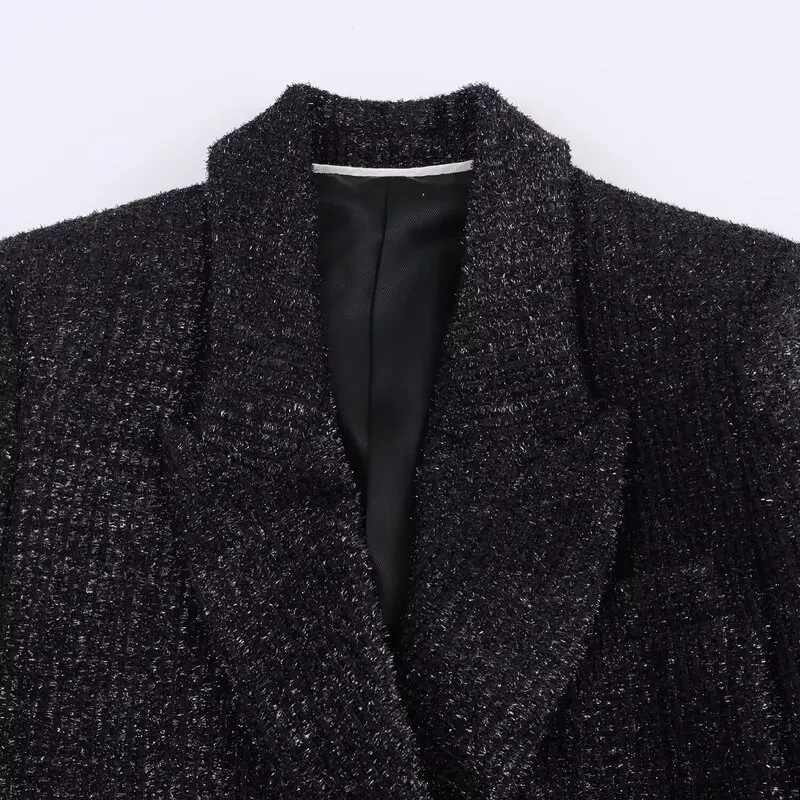 2025 خريف شتاء جديد Sle المرأة ركاب مزدوجة الصدر المعادن اللون Tead دعوى Jaet تنوعا طويلة Sve مكتب ارتداء