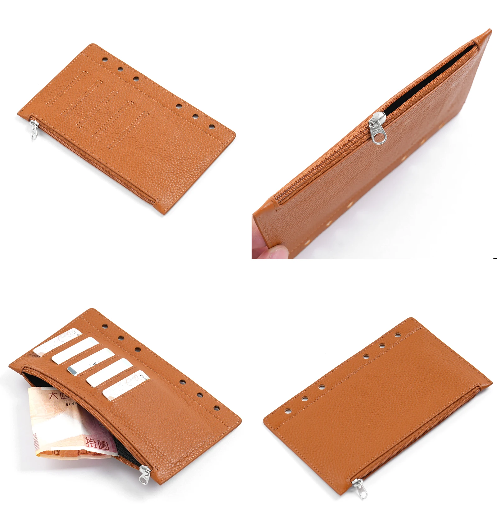 Moterm Zipper Flyleaf do planera w rozmiarze osobistym, z prawdziwej skóry licowej o fakturze zrnistej, przegródka, etui na monety, akcesorium do notatnika. — zdjęcie produktu 3
