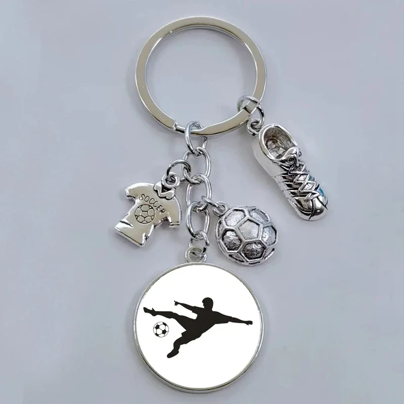 large-scale football game  keychain boy girl silhouette art football player cabochon glass keychain jewelry gift