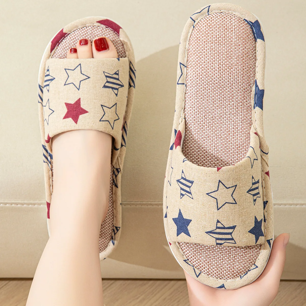

Fashion Pentagram Slippers Women Casual Comfortable Indoor Home House Slippers Flat Shoes Anti Slip Sandals Couple Slippers
