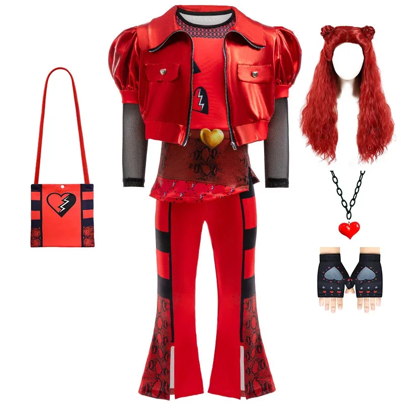 

Descendants 4 Cosplay Costumes for Kids Movie The Rise of Red Princess Dress Girls Jacket Coat Pants Uniform Canival Party Set