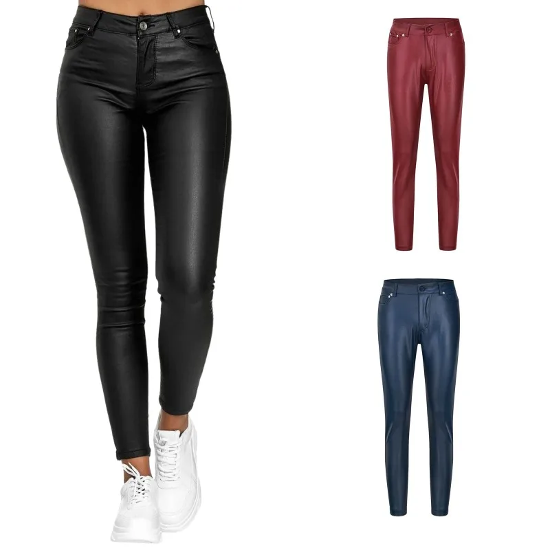 New Women PU Leather Pants Black Sexy Stretch Bodycon Trousers Women High Waist Long Casual Pencil Pants Plus Size S-3XL