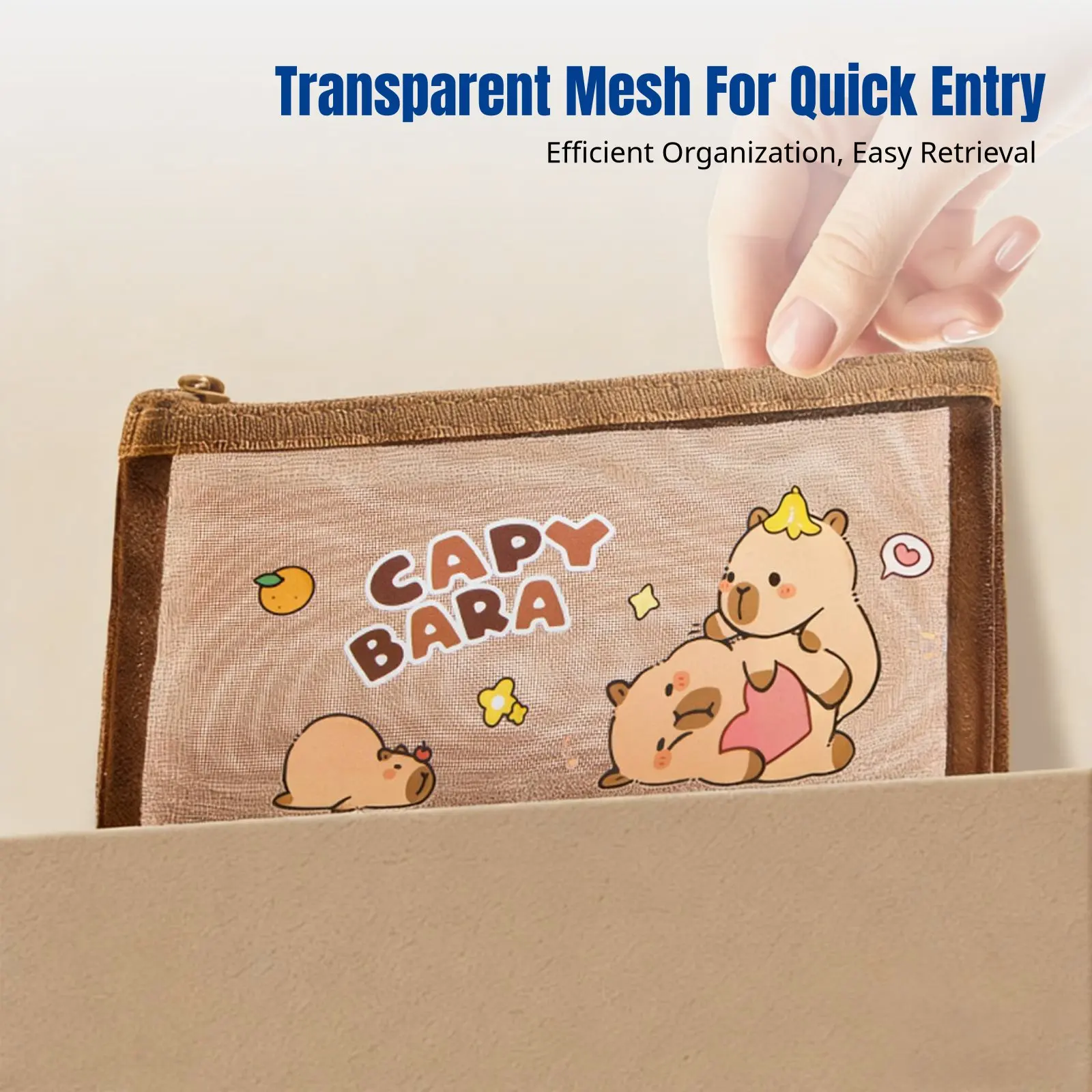 

Cute Capybara Pencil Case, Large Capacity Stationery Pouch, Transparent Mesh, Soft, Portable for Students, Exams, Tutoring