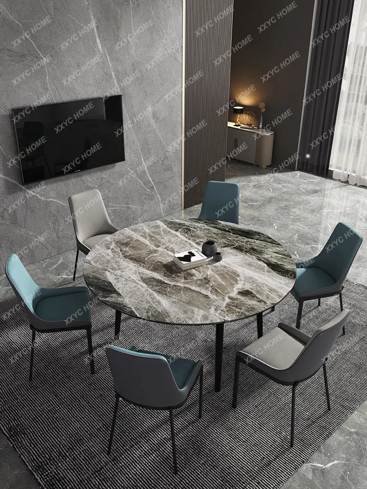 

Italian Stone Plate Dining Table Light Luxury Modern Minimalist Combination Household Retractable Square and round Variable