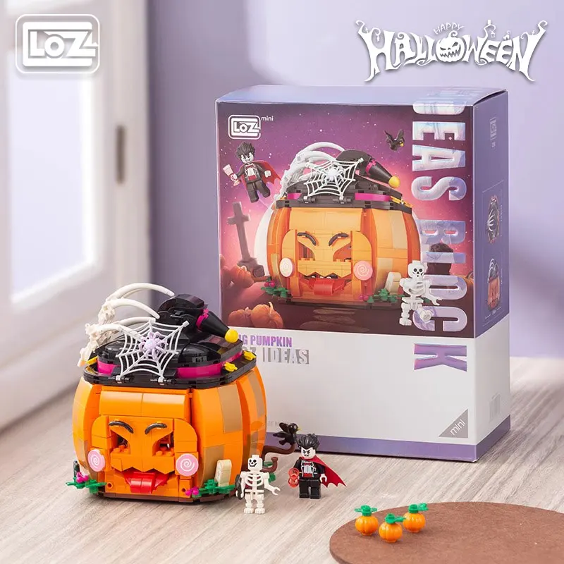 LOZ Halloween Pumpkin Car Building Block Toy - Micro Particle Haunted House Model Display