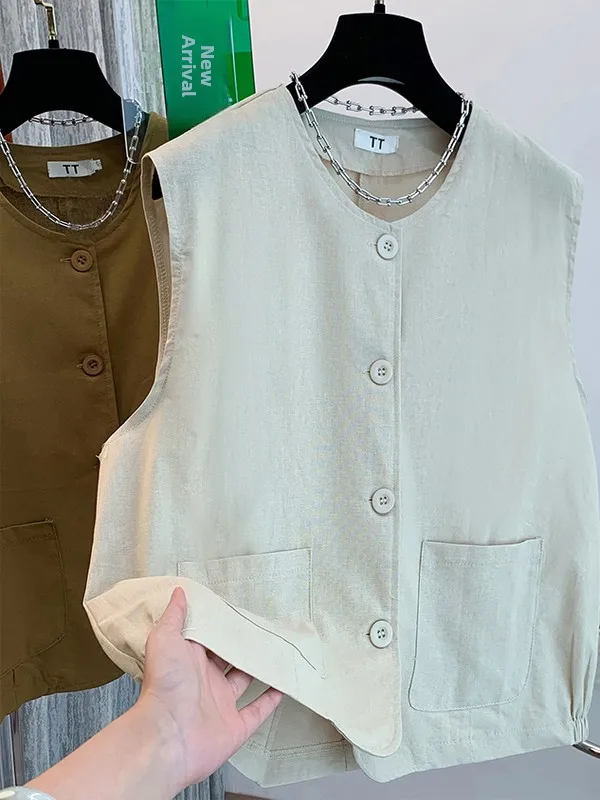 레트로 워크웨어 조끼 여성용 루즈핏 가을 겨울 아우터웨어 큰 주머니 레이어링 슬림 스타일 패셔너블 탑