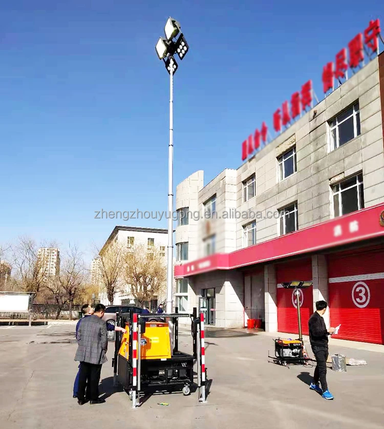 4x1000W LED Mobile Light Tower 9m Mast Electric Winch Lift With 4 Stabilizers For Port Stadium Large Area Illumination