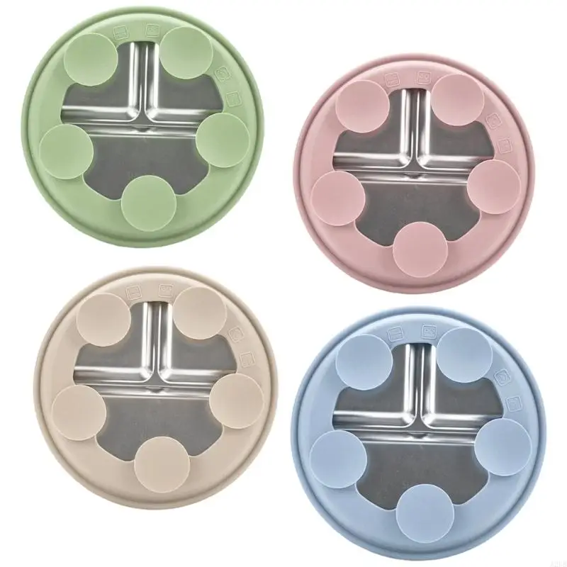 2pcs Suction Cup Stainless Steel Baby Plates with Removable Sleeve Multiple Compartments for Toddler Meals Easy to Clean A2UB