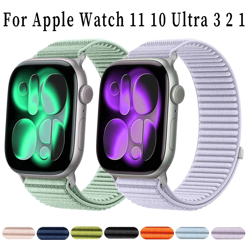 

Нейлоновый ремешок-петля для Apple Watch 11, 10, 46 мм, 42 мм, Ultra 3, 2, 1, 49 мм, 9, 8, 7, 45 мм, 41 мм, дышащий ремешок для iWatch 6, 5, 4, SE, 44 мм, 40 мм