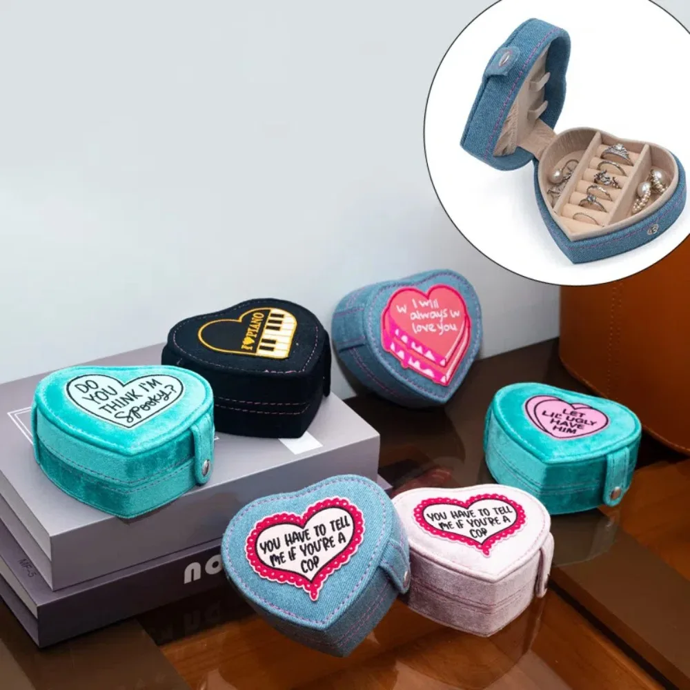 

Denim Heart Jewelry Packing Bag Mini Necklaces Bracelets Earring Storage Case Multi-function Organizer Jewelry Display Holder