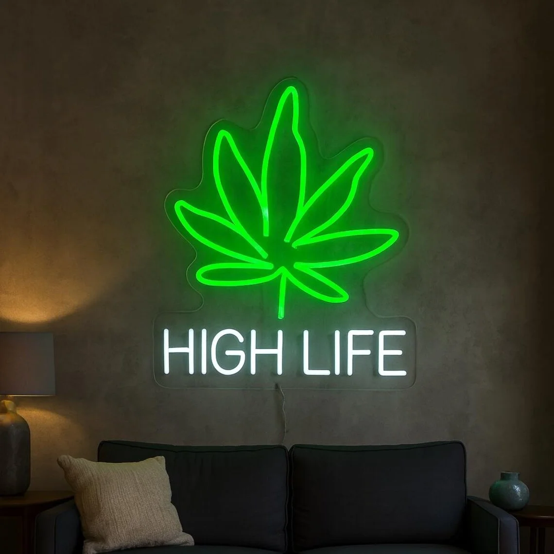 

Высокая жизнь неоновая вывеска лист светодиодный свет для кофейни бар человек пещера курение гостиная настенный художественный декор неоновый