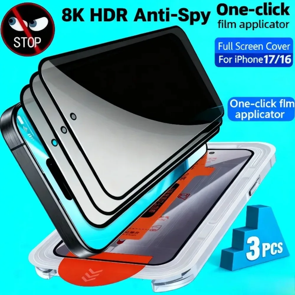 

Комплект из 3 защитных стекол для iPhone (16, 17, 15, 14 Pro Max, 14, 15, 16 Plus, 13, 12, 11 Pro, Mini, XR, XS) с установкой без пыли и функцией защиты конфиденциальности
