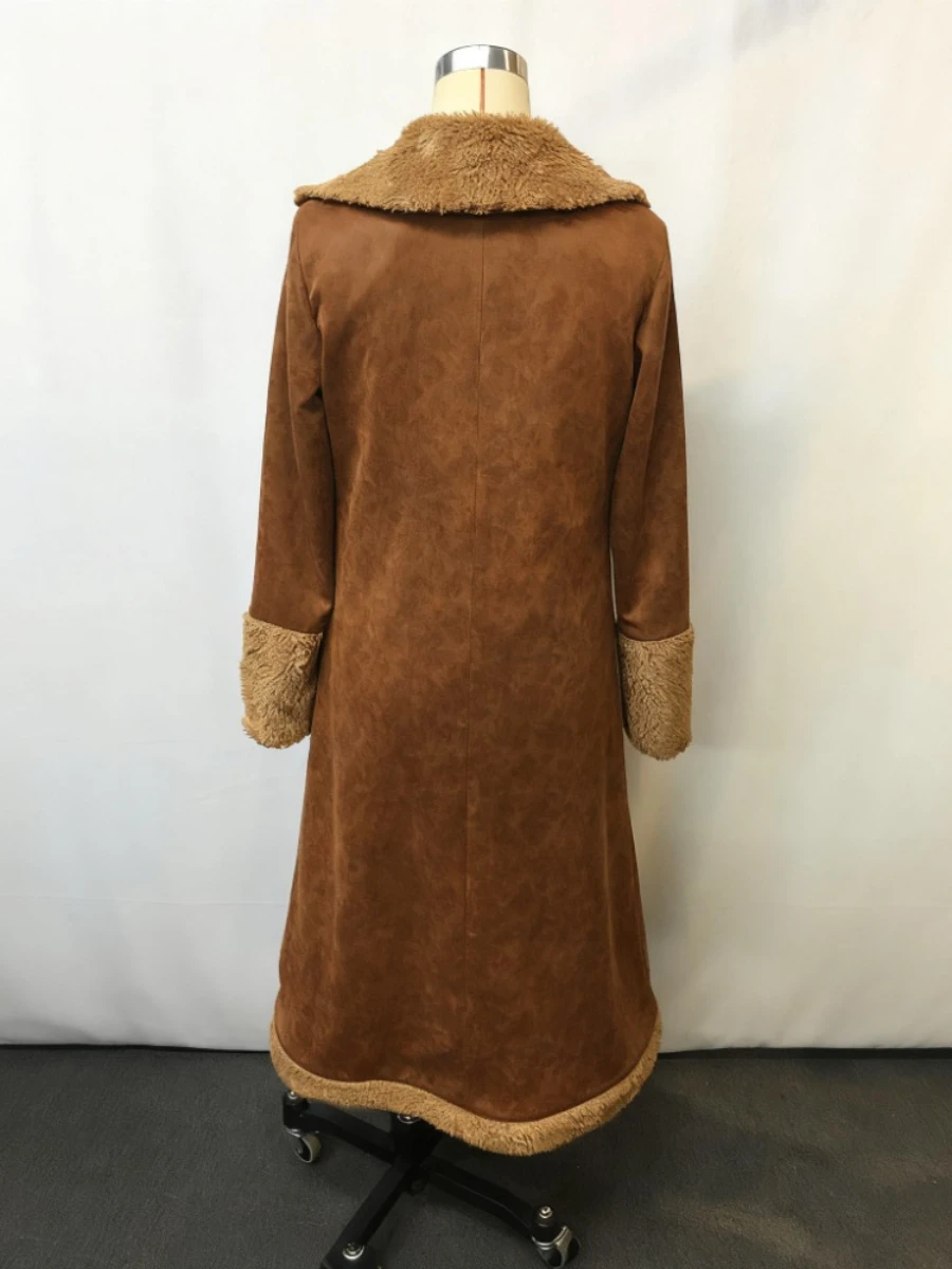 Kurtka damska VGH w stylu retro kowbojskim z futerkiem, z klapami, długim rękawem, zapinana na guziki, dopasowana, modna kurtka jesienna.